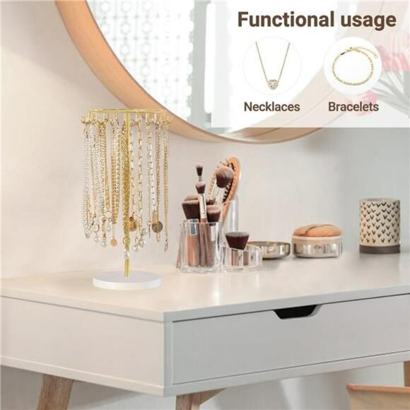 Gold Metal Necklace Holder Jewelry Stand Organizer with 22 Hooks Storage - Picture 4 of 7